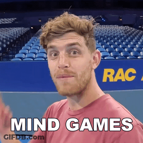 Man In Red Shirt Saying Mind Games GIF