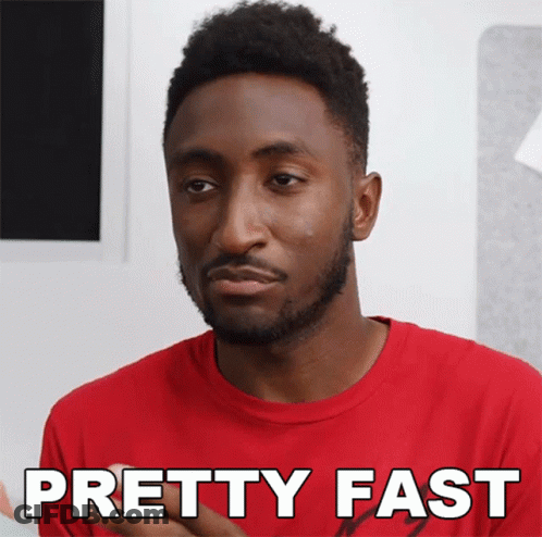 Man In Red Shirt Saying Pretty Fast GIF