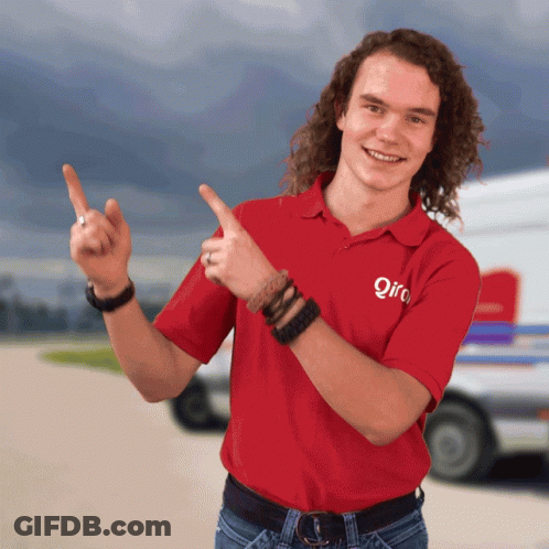 Man In Red Shirt Saying Qro Pointing Up GIF