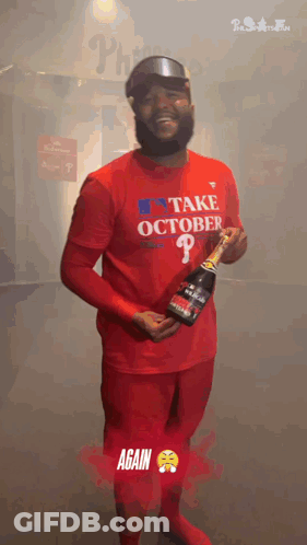Man In Red Shirt Saying Take October GIF