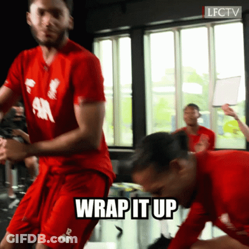Man In Red Shirt Says Wrap It Up While Dancing GIF
