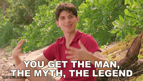 Man In Red Shirt Sitting With You Get The Man The Myth The Legend GIF
