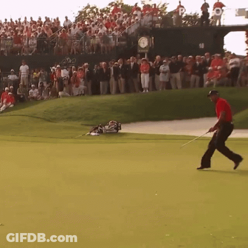 Man In Red Shirt Swinging Golf GIF