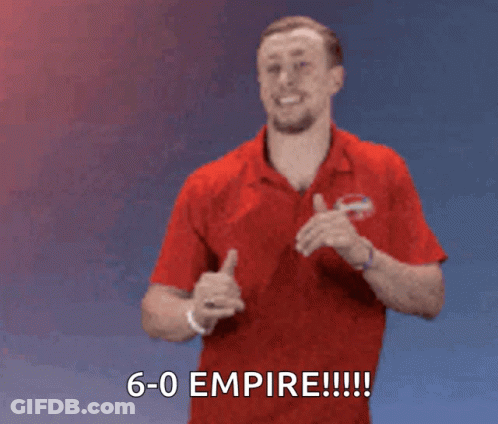 Man In Red Shirt Thumbs Up Says 6-0-0 Empire GIF
