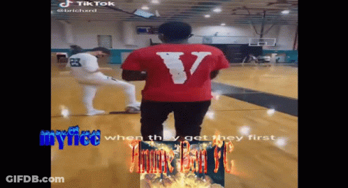Man In Red Shirt With Letter V On Basketball Court GIF