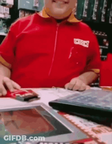 Man In Red Shirt With Nintendo Sticker GIF