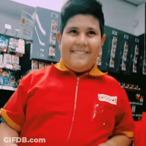 Man In Red Shirt With OXXO Pocket GIF