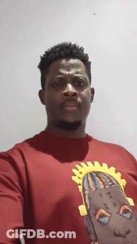 Man In Red Shirt With Woman Face Drawing GIF