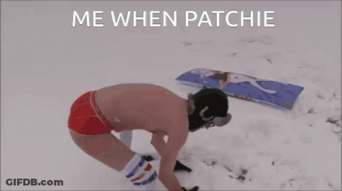 Man In Red Shorts In Snow Saying Me When Patchie GIF