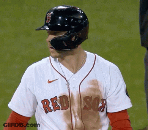 Man In Red Sox Jersey And Helmet GIF