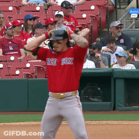 Man In Red Sox Jersey On Field GIF