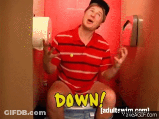 Man In Red Striped Shirt Sitting On Toilet GIF