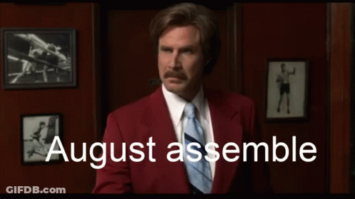 Man In Red Suit And Tie August Assemble GIF