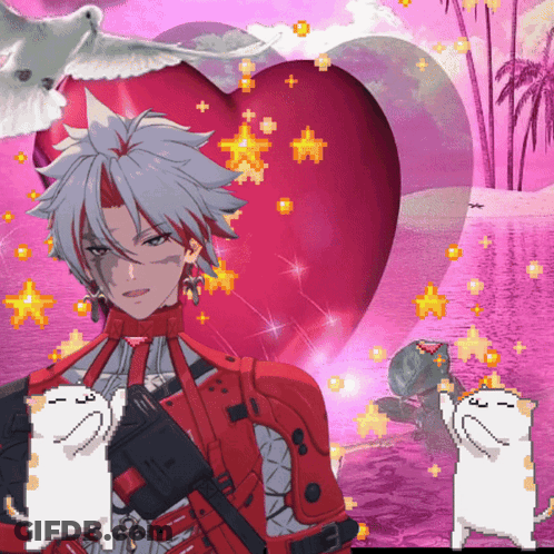 Man In Red Suit In Front Of Heart GIF