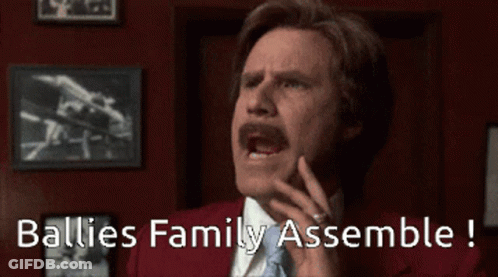 Man In Red Suit Saying Ballies Family Assemble GIF