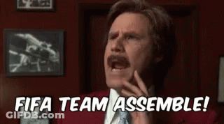 Man In Red Suit Saying FIFA Team Assemble GIF