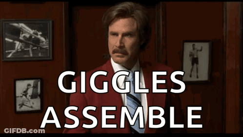 Man In Red Suit Saying Giggles Assemble GIF