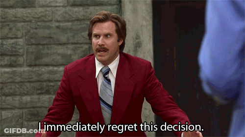 Man In Red Suit Saying I Immediately Regret This Decision GIF