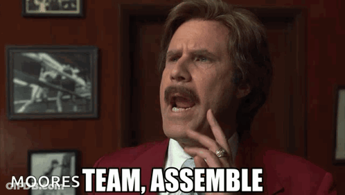 Man In Red Suit Says Moores Team Assemble GIF