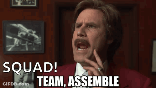 Man In Red Suit Shouting Squad Team Assemble GIF