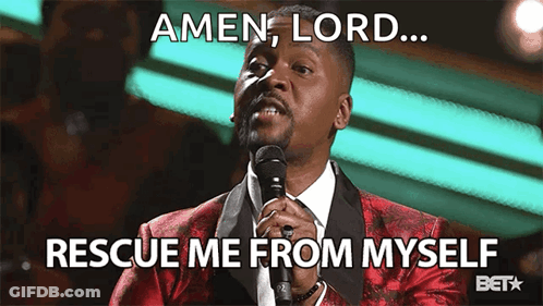 Man In Red Suit Speaking Into Microphone Says Amen Lord Rescue Me From Myself GIF