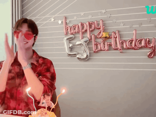 Man In Red Sunglasses In Front Of Happy Birthday Banner GIF