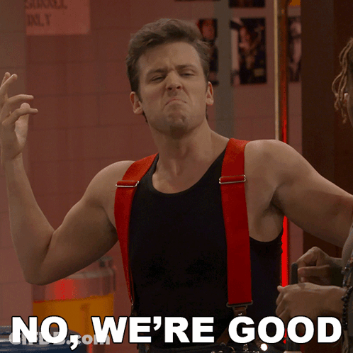Man In Red Suspenders Saying No We're Good GIF