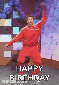 Man In Red Sweater Dancing Saying Happy Birthday GIF