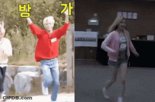 Man In Red Sweater Running Next To Woman In Pink Jacket GIF