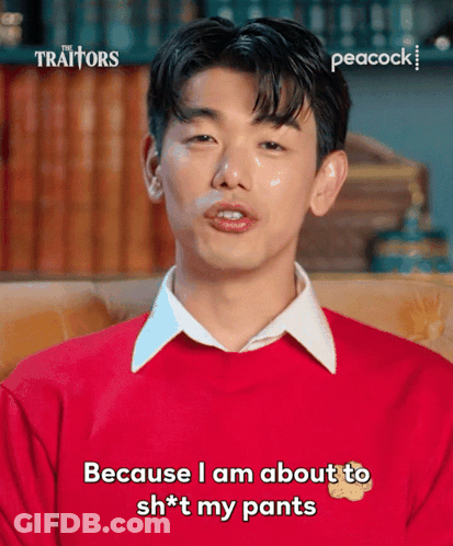 Man In Red Sweater Says Because I Am About To Sh*t My Pants GIF