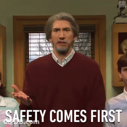 Man In Red Sweater Says Safety Comes First GIF