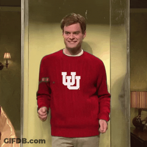 Man In Red Sweater With White Letter U GIF