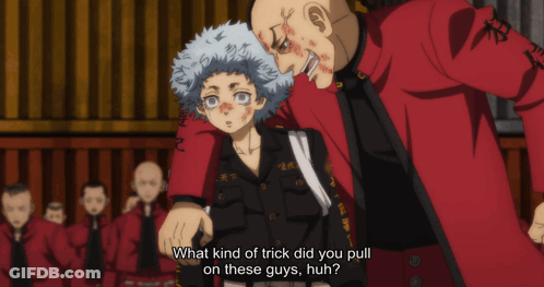 Man In Red Talking To Boy In Blue GIF