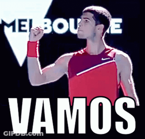 Man In Red Tank Top At Melbourne Sign GIF