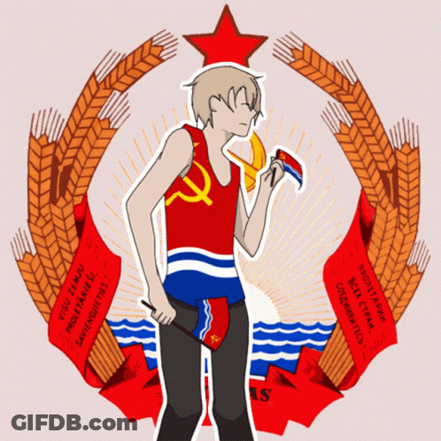 Man In Red Tank Top With Hammer And Sickle GIF
