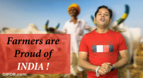 Man In Red Tommy Hilfiger Shirt With Farmers Are Proud Of India Sign GIF