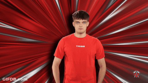 Man In Red Tribe Shirt Red Background GIF