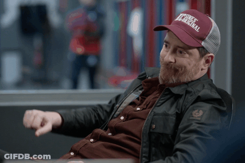 Man In Red Trucker Hat Saying Bones Original GIF