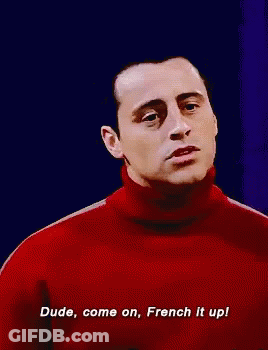 Man In Red Turtleneck Saying Dude Come On French It Up GIF