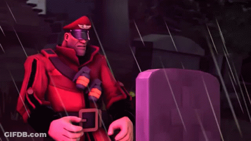 Man In Red Uniform In Rain Next To Purple Grave GIF