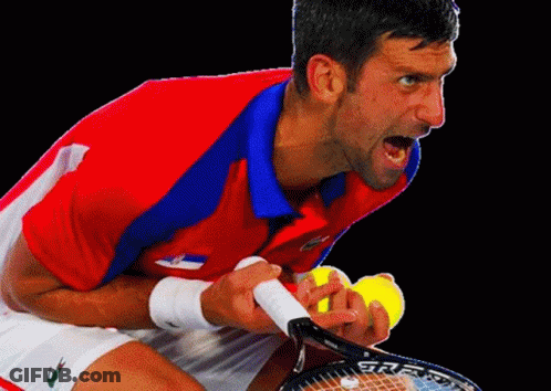 Man In Red White And Blue Shirt Holding Tennis Racket GIF