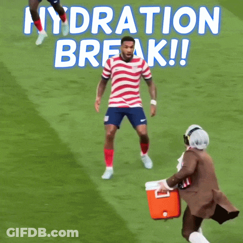 Man In Red White Blue Shirt Running With Cooler GIF