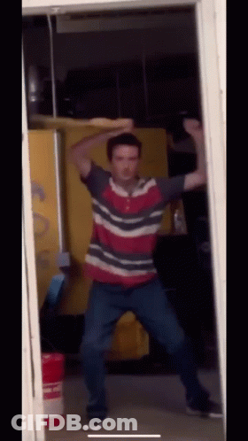 Man In Red White Blue Striped Shirt Dancing GIF