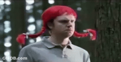 Man In Red Wig And Pigtails GIF