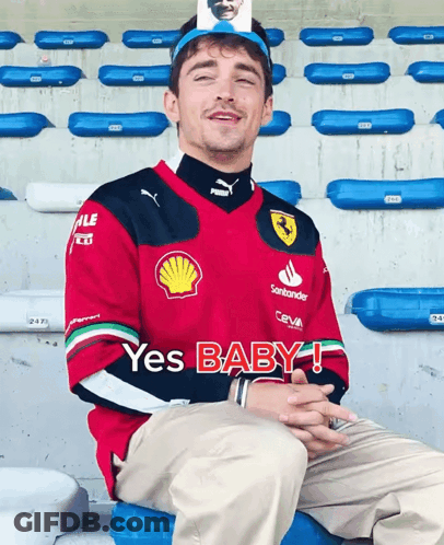 Man In Red Yes Baby Shirt In Stadium GIF
