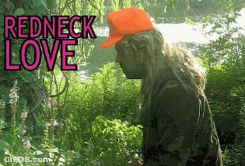 Man In Redneck Hat In Woods Near River GIF