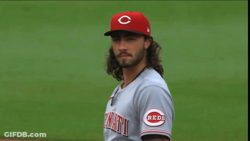 Man In Reds Hat On Baseball Field GIF