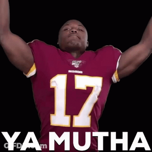Man In Redskins Jersey Holding Arms Up GIF