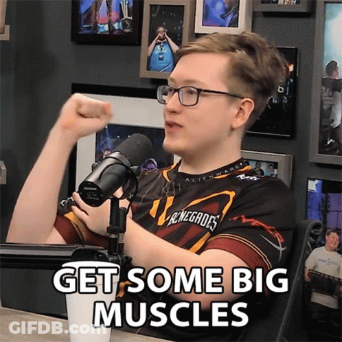 Man In Renegade Jersey Flexing Muscles Into Microphone GIF