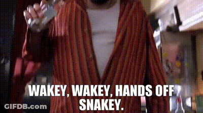 Man In Robe Saying Wakey Wakey Hands Off Snakeye GIF